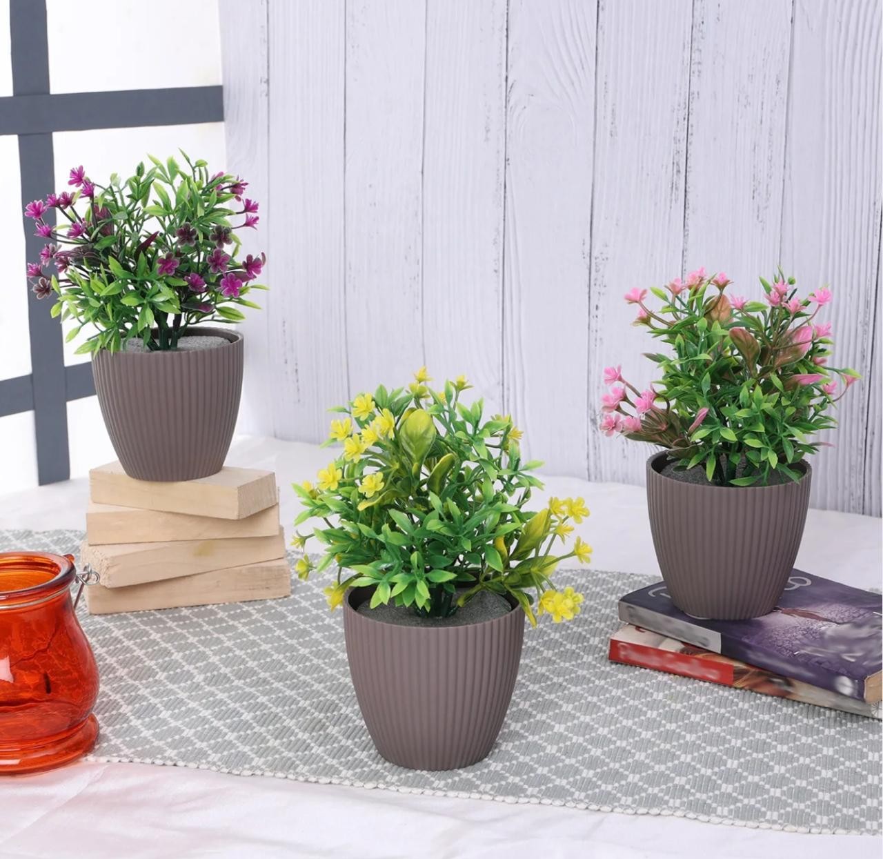 Ribbed Pot Blooms, Set of 3